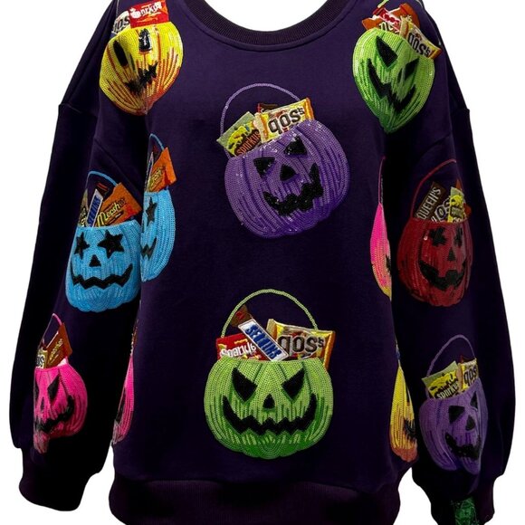 QUEEN OF SPARKLES | Halloween Candy Pumpkin Purple Sweatshirt - Picture 2 of 2